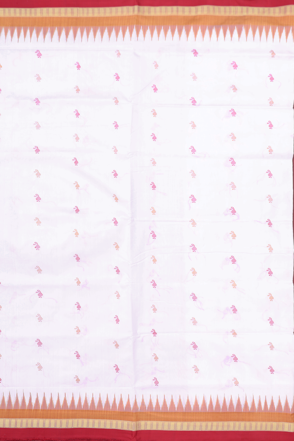 Pochampally Silk Saree In White With Threadwork Buttas