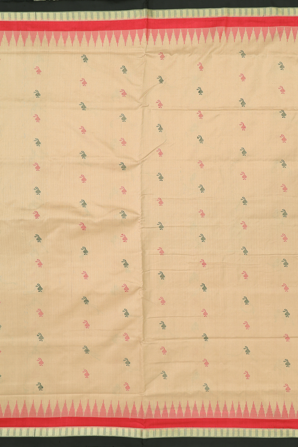 Pochampally Silk Saree In Khaki With Threadwork Buttas