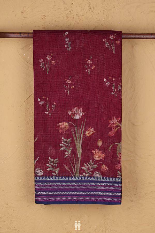 Kota Silk Saree In Berry Purple With Floral Design