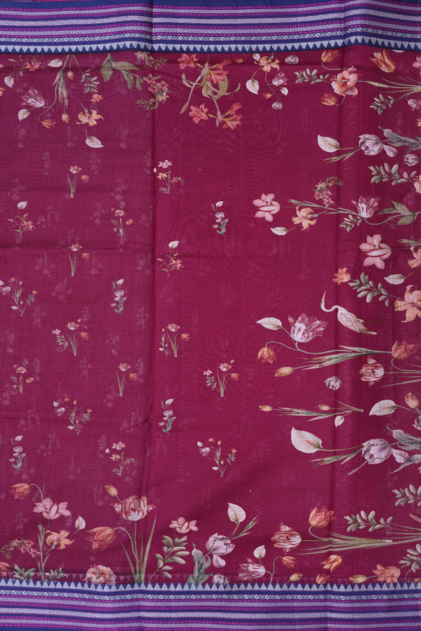 Kota Silk Saree In Berry Purple With Floral Design