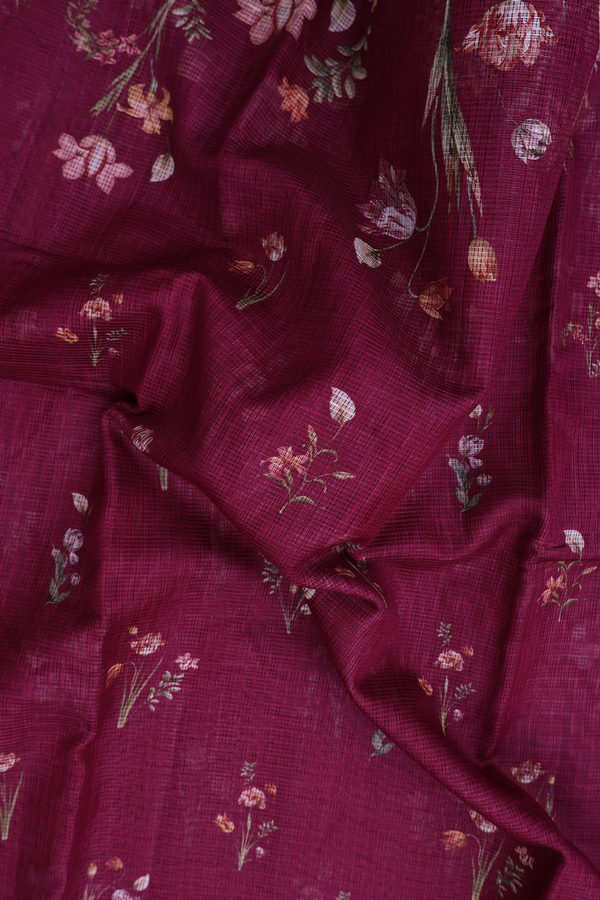 Kota Silk Saree In Berry Purple With Floral Design