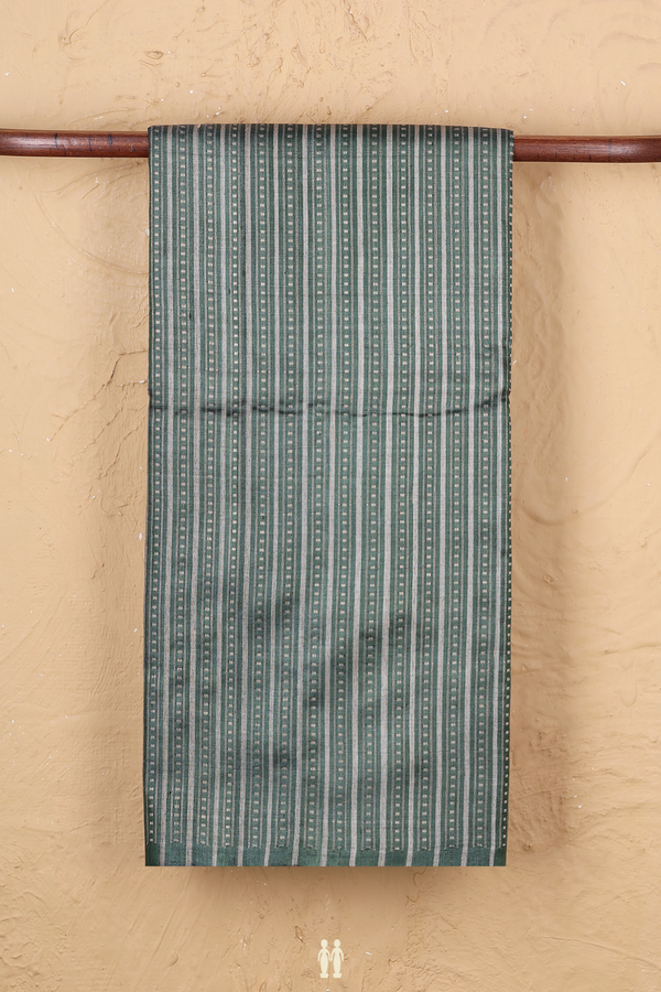 Tussar Silk Saree In Green With Stripes Design