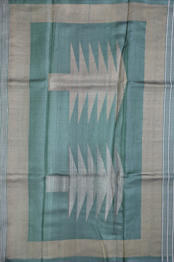 Tussar Silk Saree In Green With Stripes Design