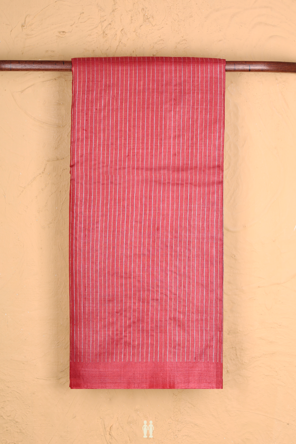Tussar Silk Saree In Red With Stripes Design