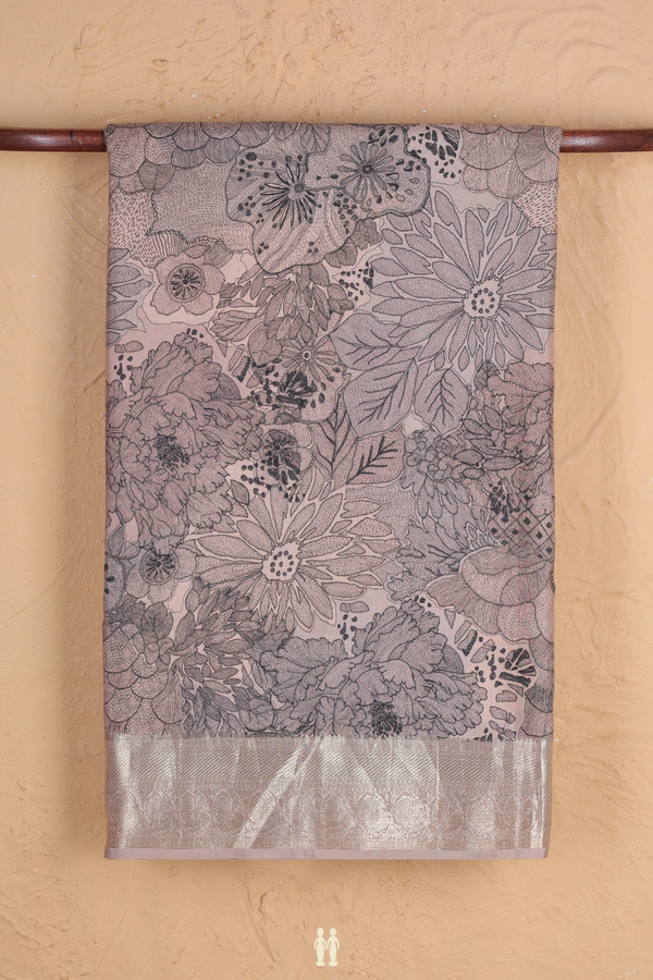 Kanchipuram Silk Saree In Coffee Cream With Floral Design