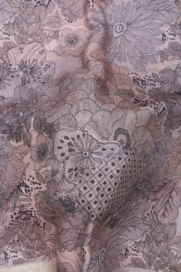 Kanchipuram Silk Saree In Coffee Cream With Floral Design