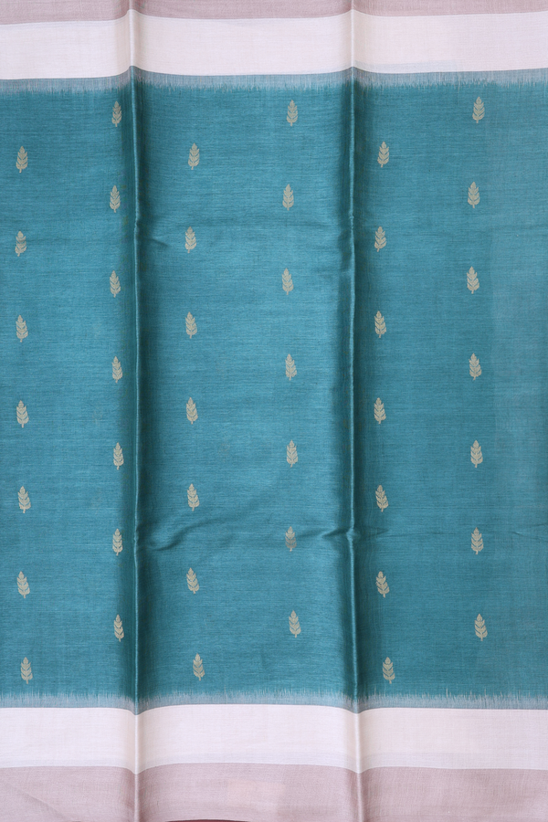 Tussar Silk Saree In Pine Green With Leaf Buttas