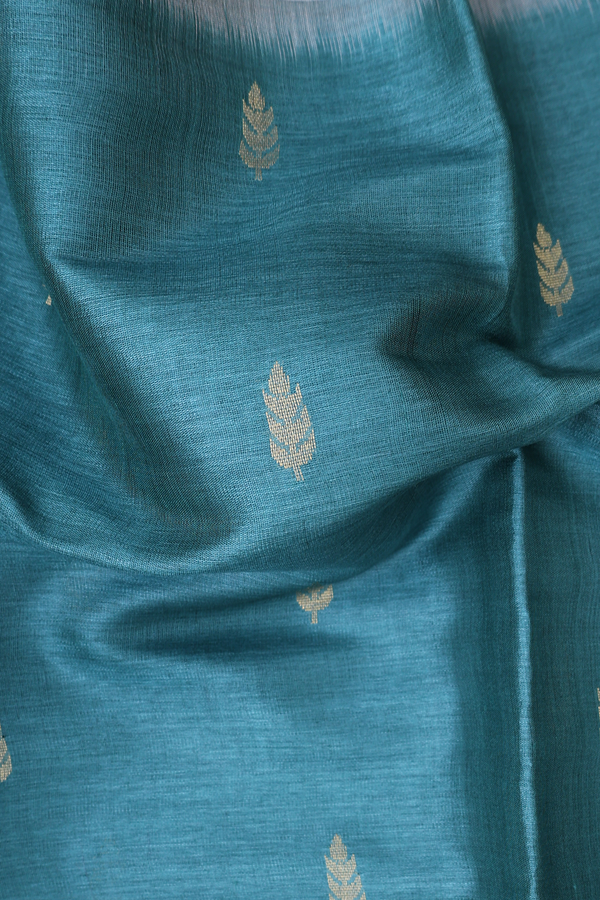 Tussar Silk Saree In Pine Green With Leaf Buttas