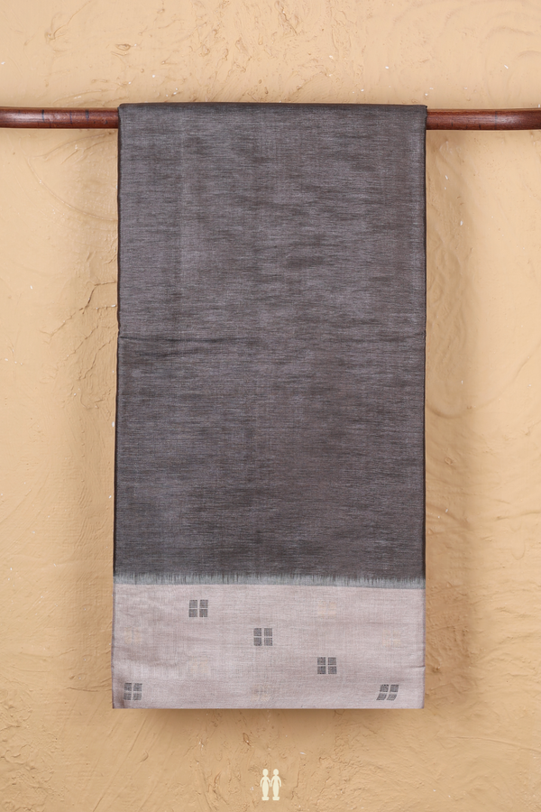 Tussar Silk Saree In Greyish Brown With Contrast Border