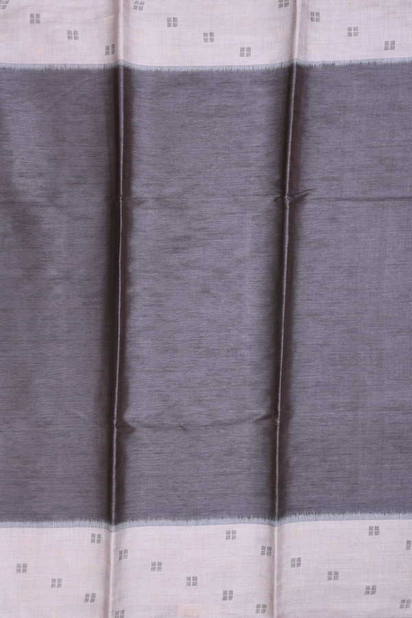Tussar Silk Saree In Greyish Brown With Contrast Border