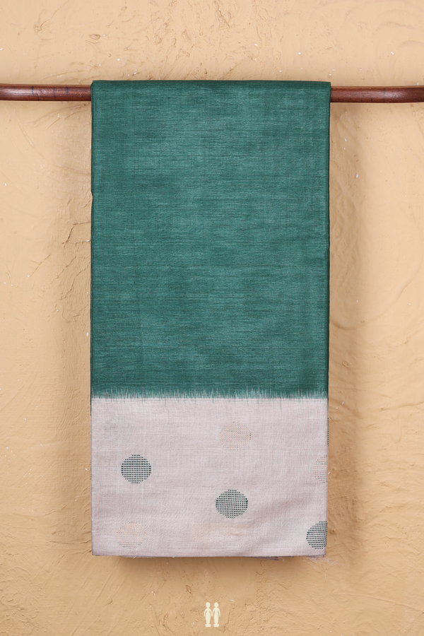 Tussar Silk Saree In Plain Green With Contrast Border