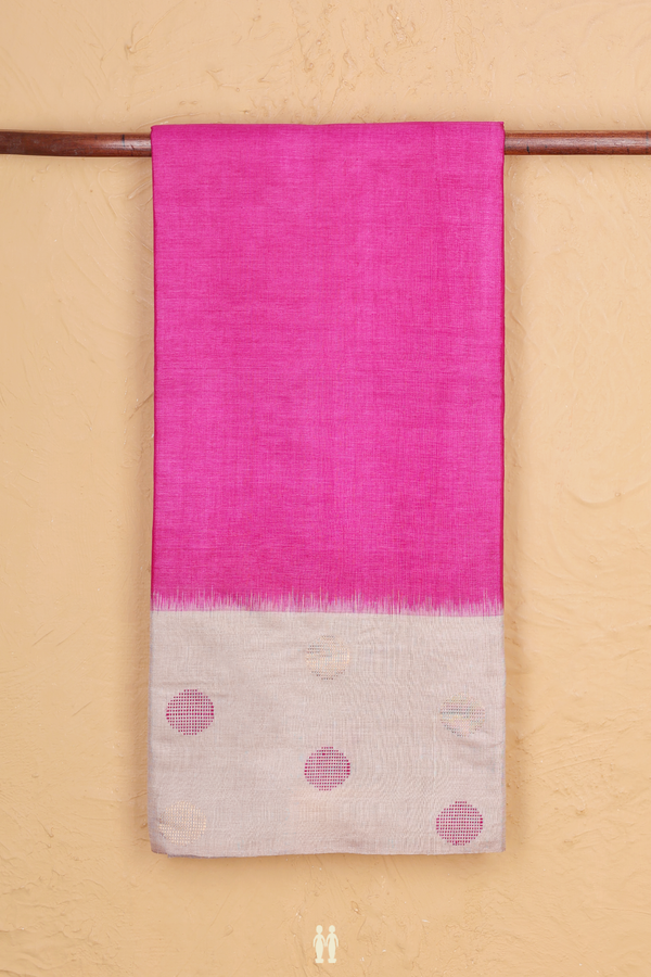 Tussar Silk Saree In Magenta With Contrast Border