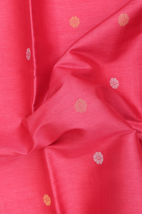 Tussar Silk Saree In Coral Red With Floral Buttas