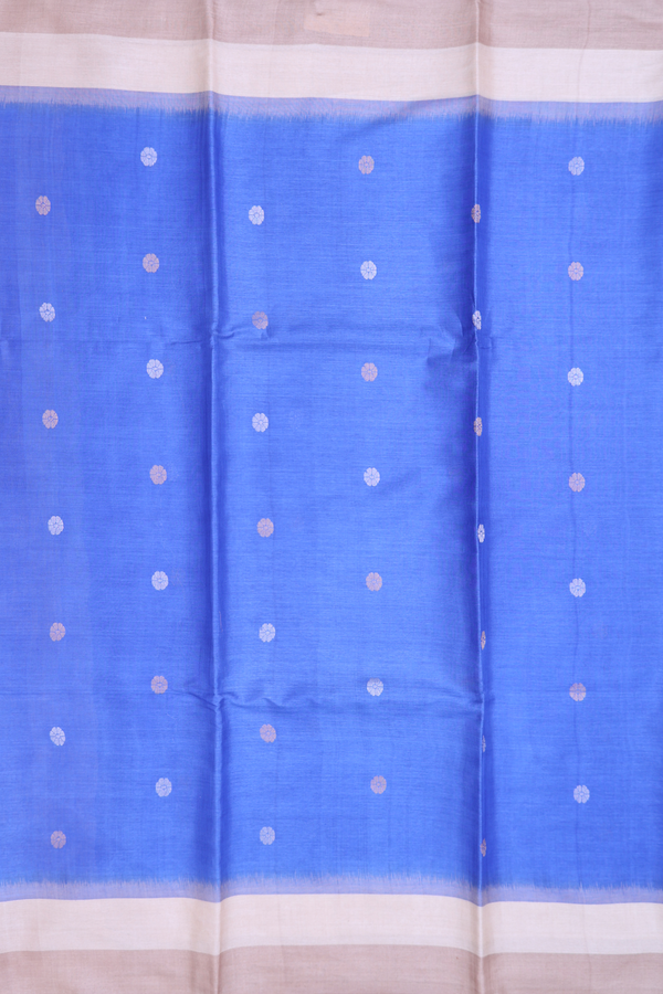 Tussar Silk Saree In Blue With Floral Buttas