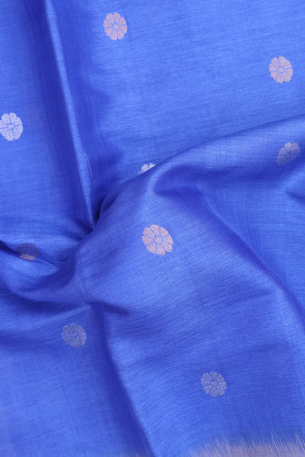 Tussar Silk Saree In Blue With Floral Buttas