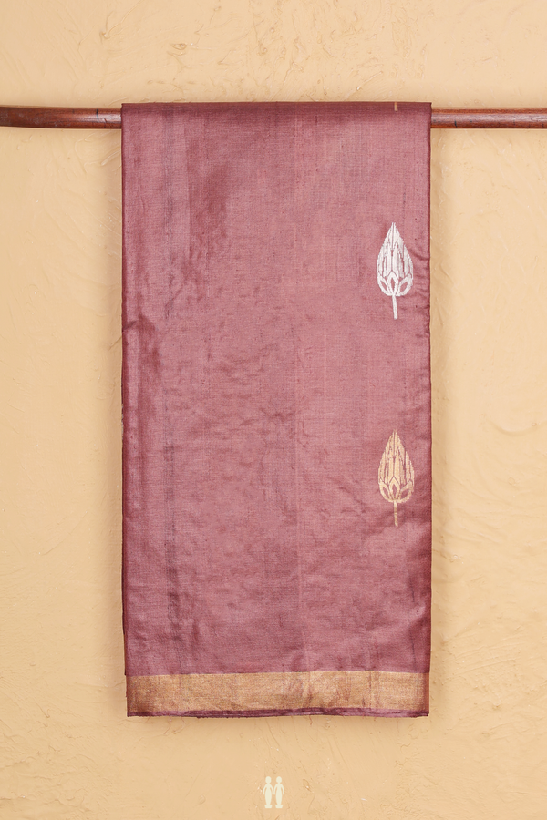 Tussar Silk Saree In Brown With Zari Buttas