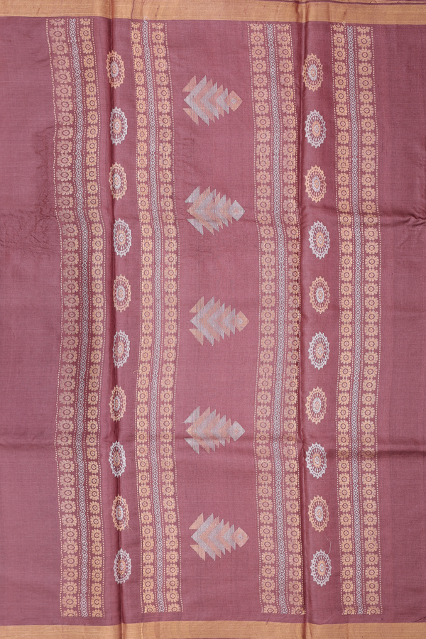 Tussar Silk Saree In Brown With Zari Buttas