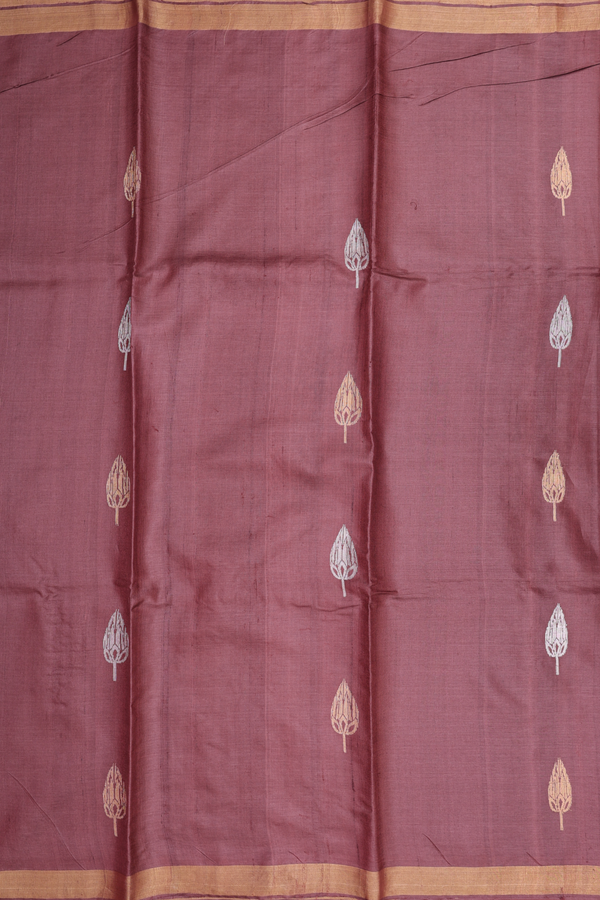 Tussar Silk Saree In Brown With Zari Buttas