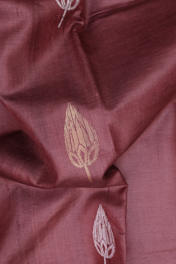 Tussar Silk Saree In Brown With Zari Buttas