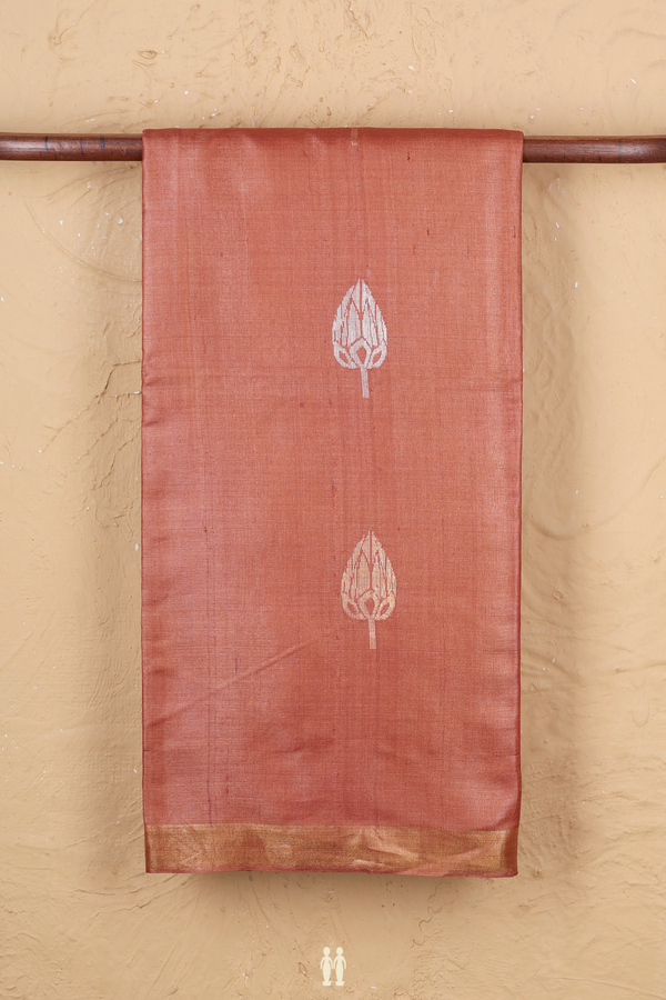 Tussar Silk Saree In Brown With Floral Motifs