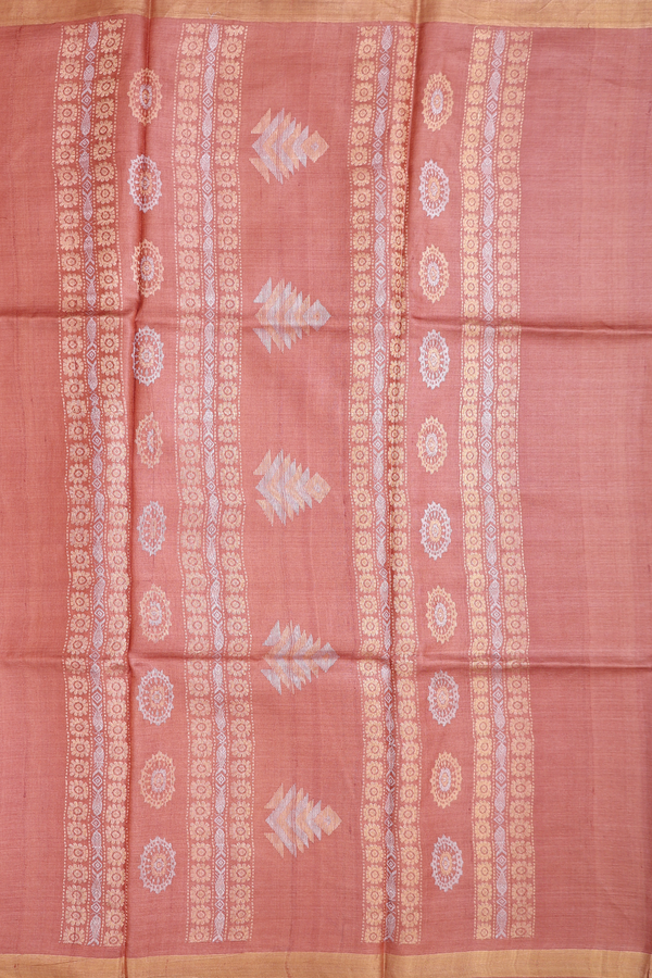 Tussar Silk Saree In Brown With Floral Motifs