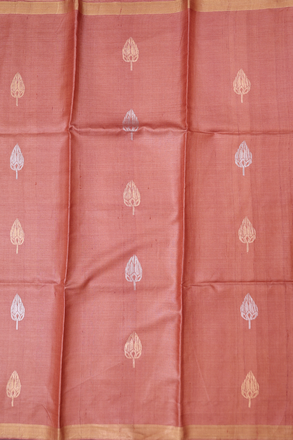 Tussar Silk Saree In Brown With Floral Motifs