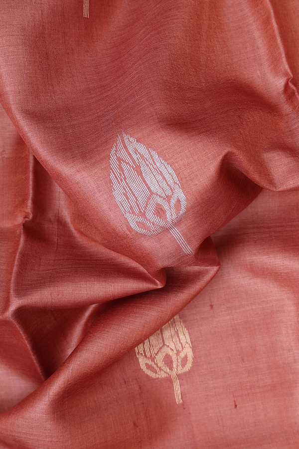 Tussar Silk Saree In Brown With Floral Motifs