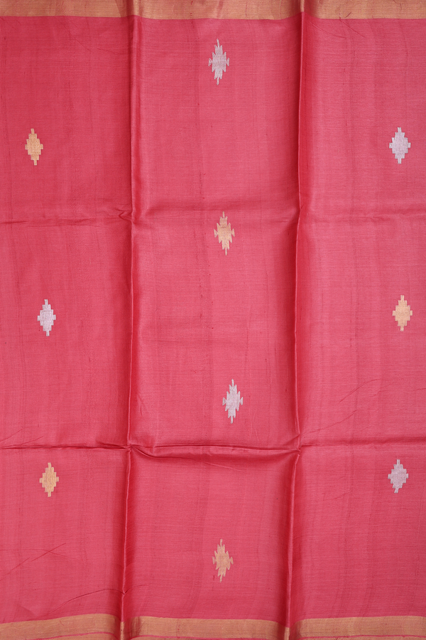 Tussar Silk Saree In Dusty Red With Geometric Buttas