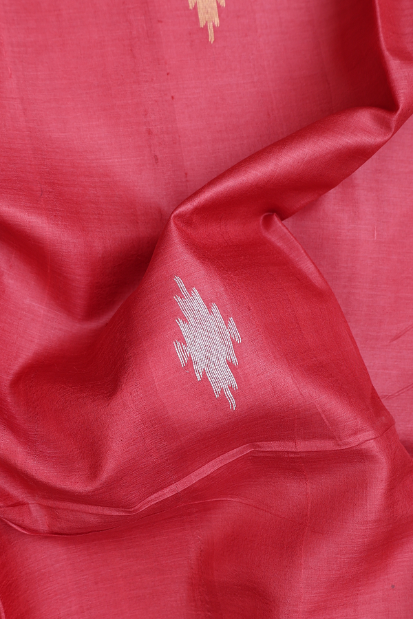 Tussar Silk Saree In Dusty Red With Geometric Buttas