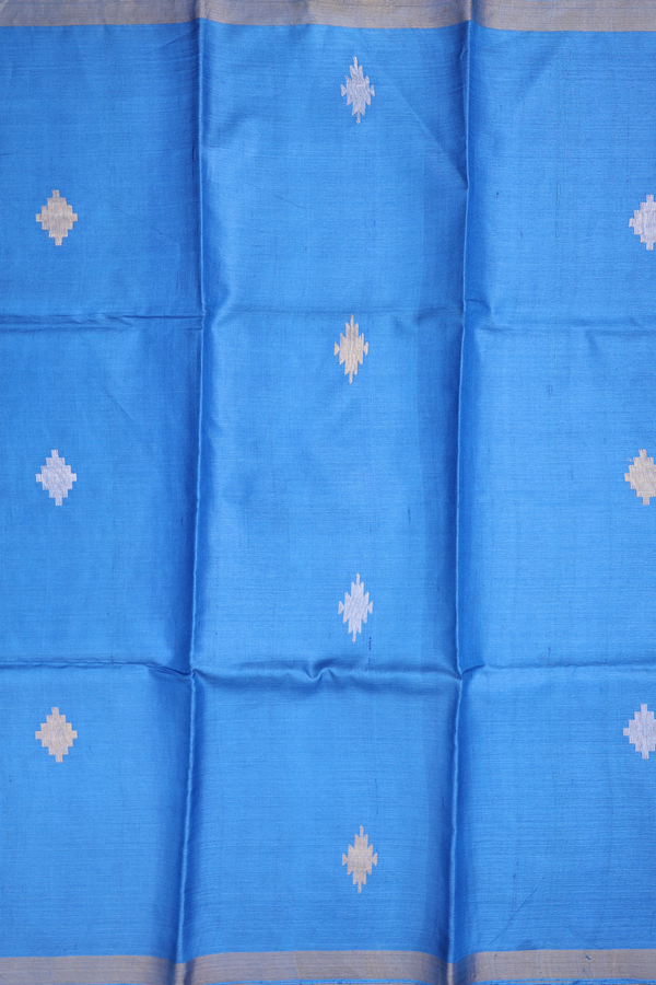 Tussar Silk Saree In Blue With Geometric Buttas