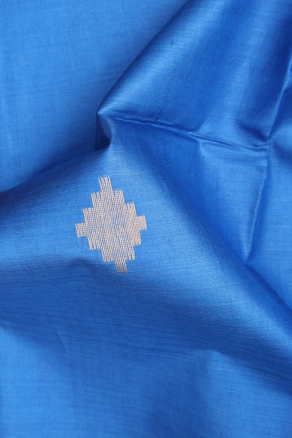 Tussar Silk Saree In Blue With Geometric Buttas