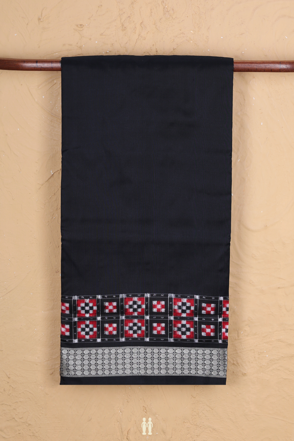 Pochampally Silk Saree In Plain Black With Rudraksh Border