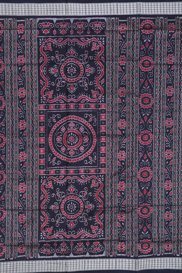 Pochampally Silk Saree In Plain Black With Rudraksh Border