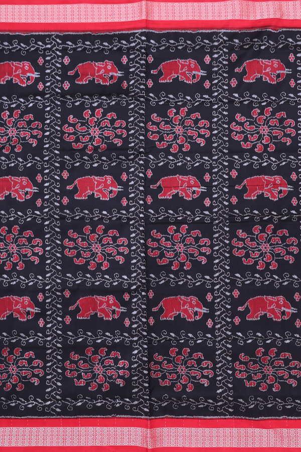 Pochampally Silk Saree In Black With Elephant Design