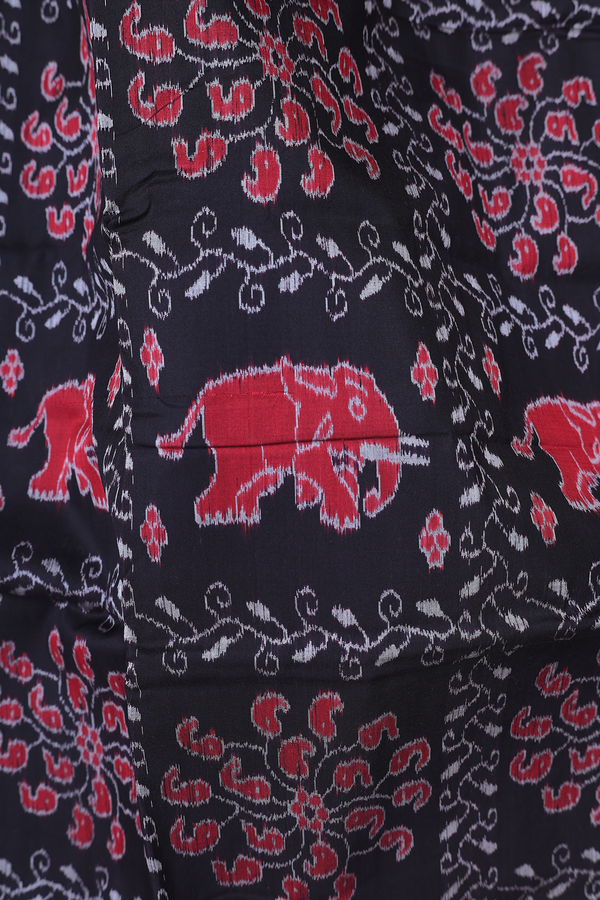 Pochampally Silk Saree In Black With Elephant Design
