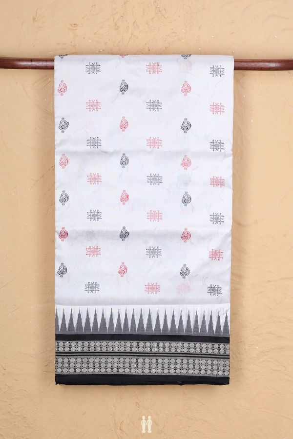 Pochampally Silk Saree In White With Threadwork Buttas
