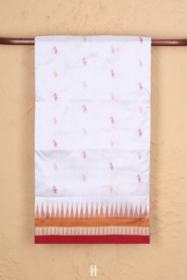 Pochampally Silk Saree In White With Threadwork Buttas