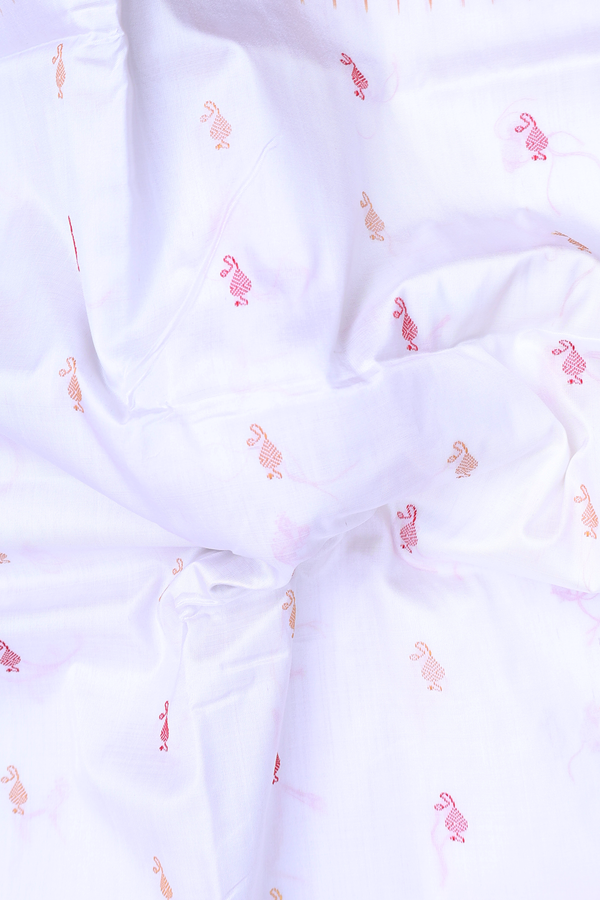 Pochampally Silk Saree In White With Threadwork Buttas