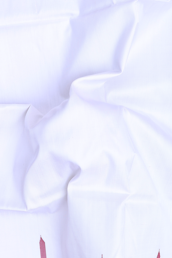 Pochampally Silk Saree In Plain White With Contrast Border