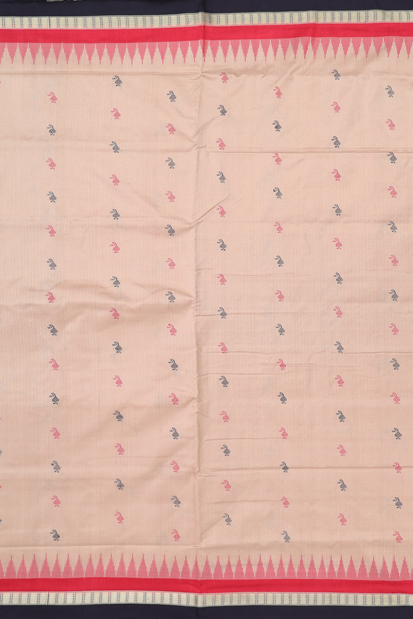 Pochampally Silk Saree In Khaki With Threadwork Buttas