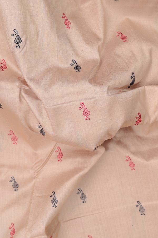 Pochampally Silk Saree In Khaki With Threadwork Buttas