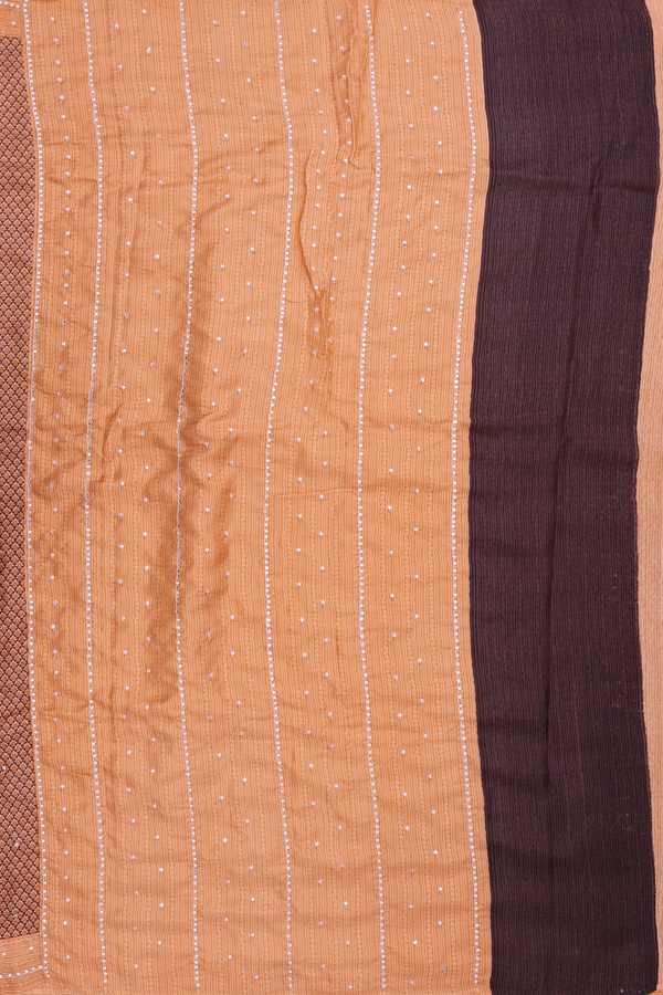 Printed Silk Saree In Blue And Orange With Mirror Buttis