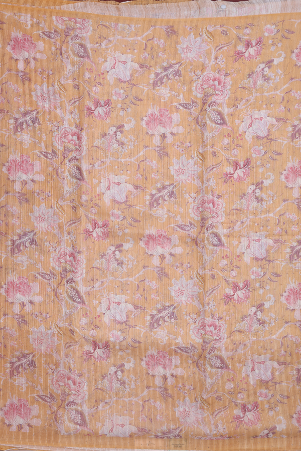 Bailu Silk Saree In Blush Orange With Floral Design