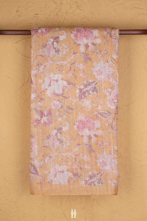 Bailu Silk Saree In Blush Orange With Floral Design