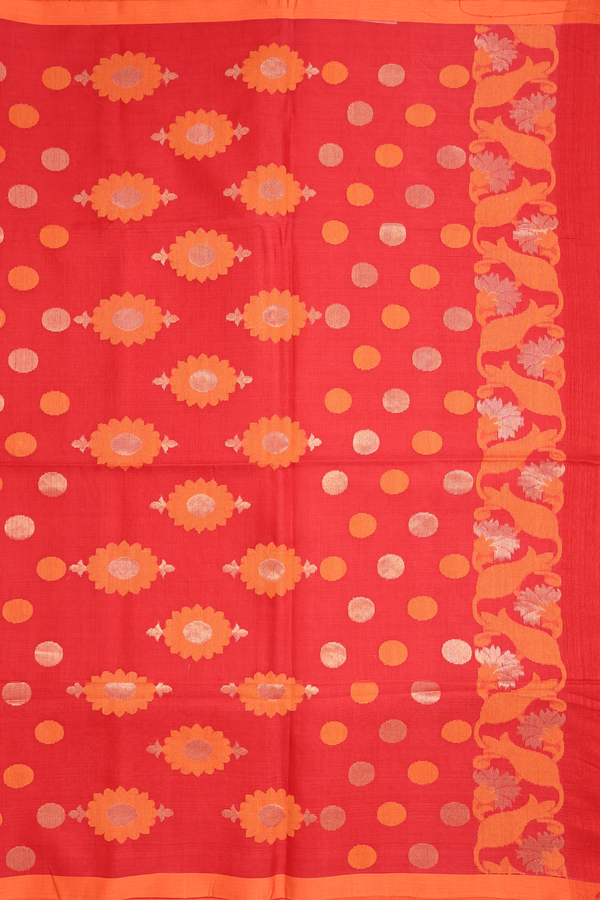 Chamki Work Buttis Chilli Red Jute Saree