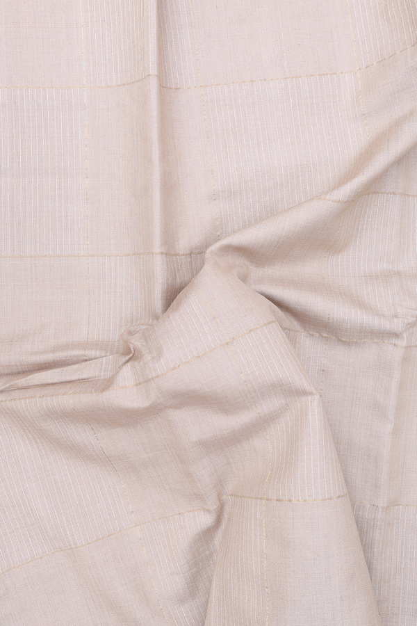 Tussar Silk Saree In Cream Color With Checks Design