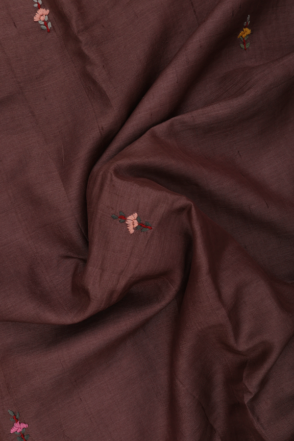 Tussar Silk Saree In Cocoa Brown With Floral Buttas