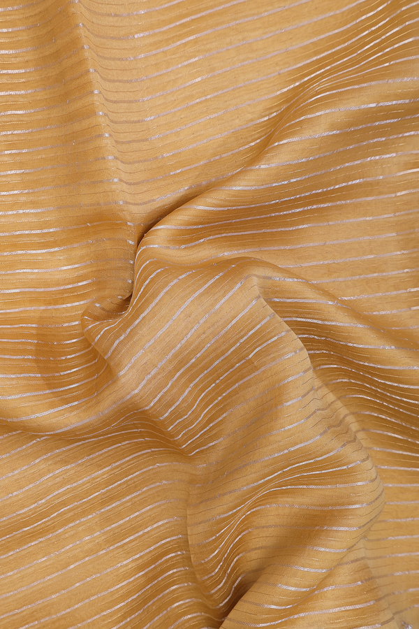 Organza Silk Saree In Yellow With Stripes Design