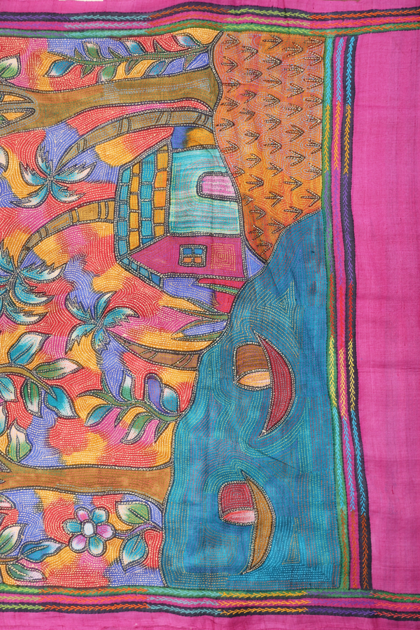 Tussar Silk Saree In Pink With Floral Design