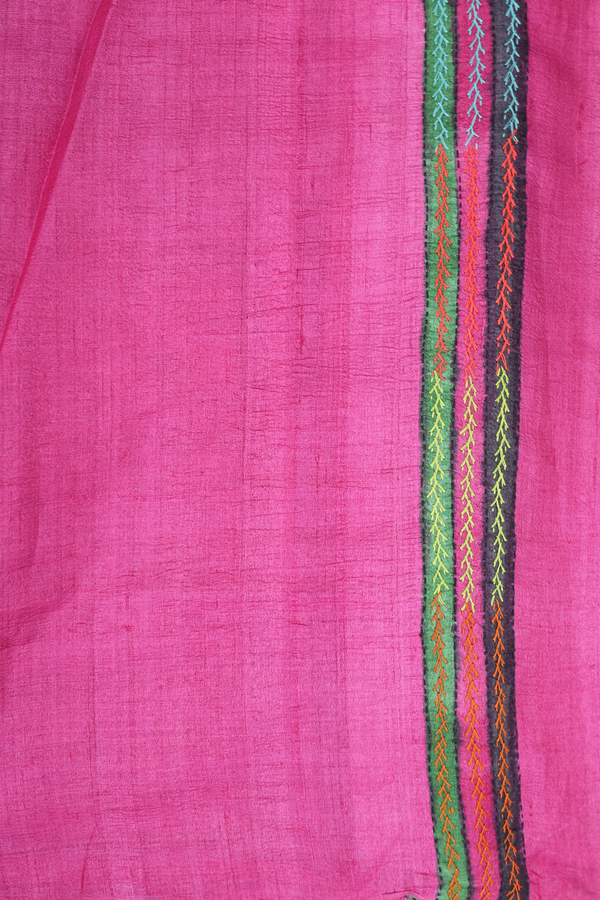 Tussar Silk Saree In Pink With Floral Design